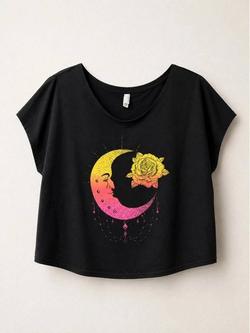Next Level Black Moon & Rose Graphic Crop Top XL